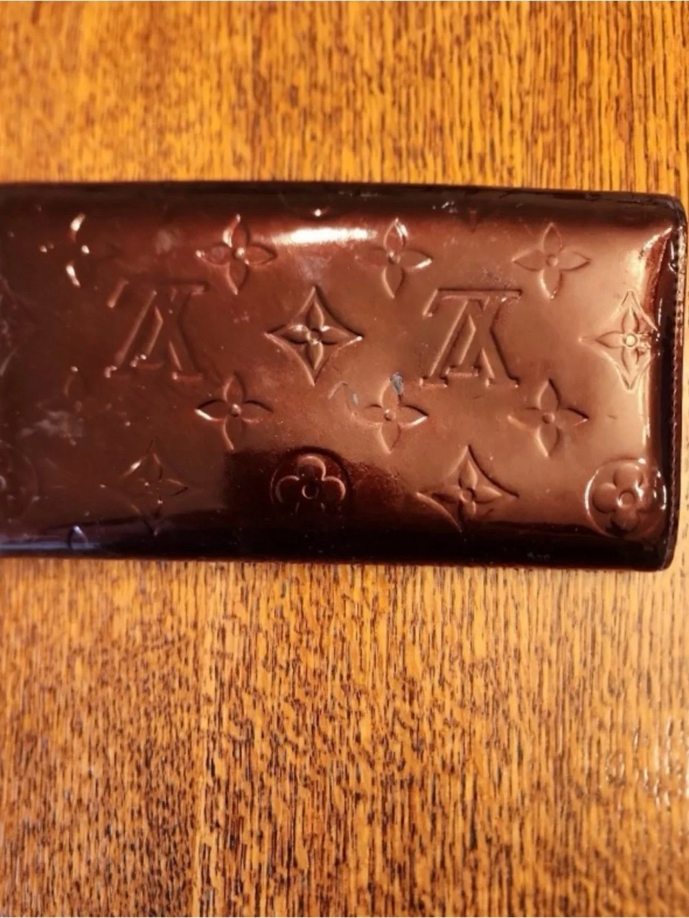 Louis Vuitton Embossed Patent Leather Long Wallet in Dark Brown